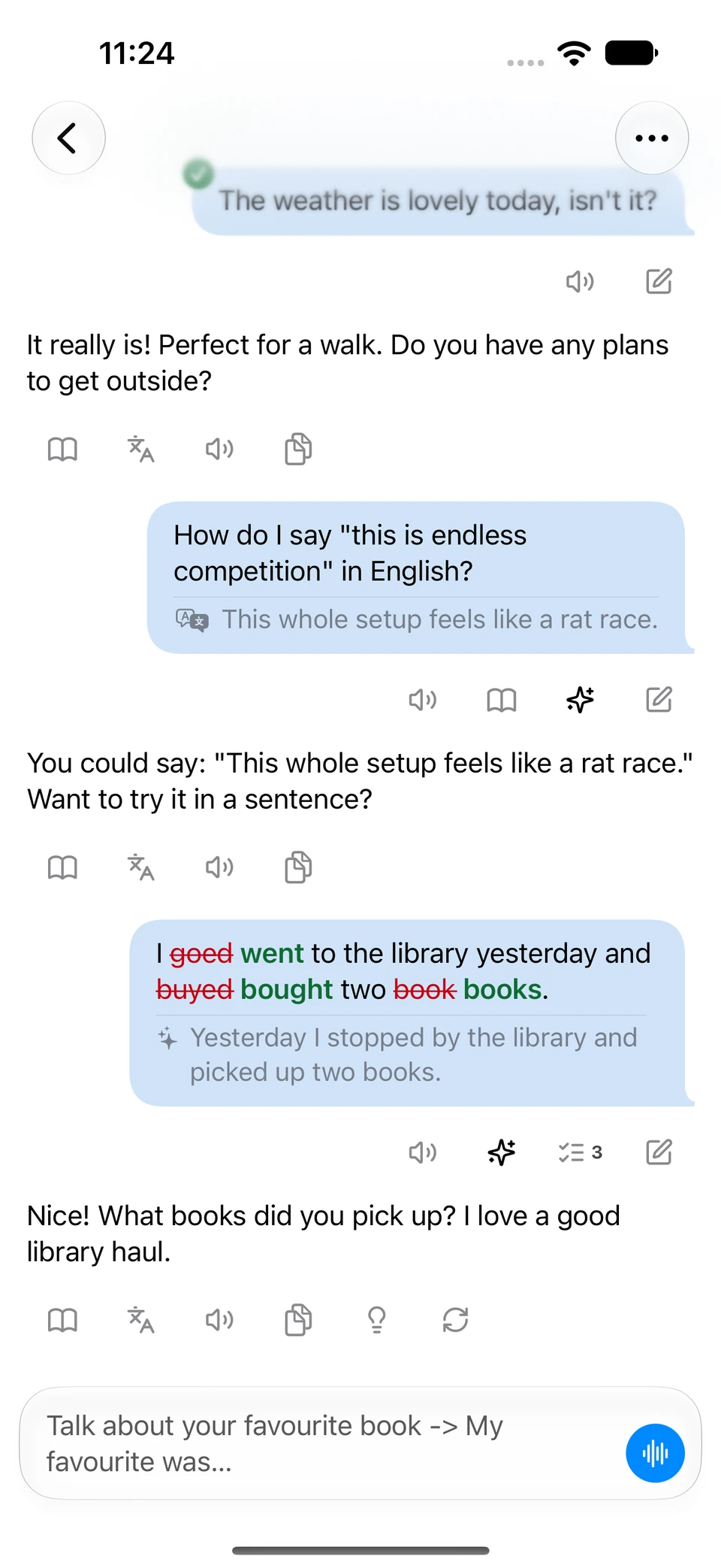 A Converloop conversation with an inline correction